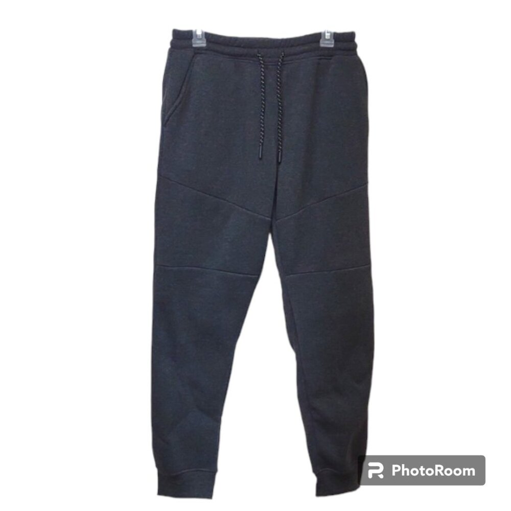 WT02 Gray Elastic Drawstring Side Pockets Fleece Lined Athletic Pants Joggers